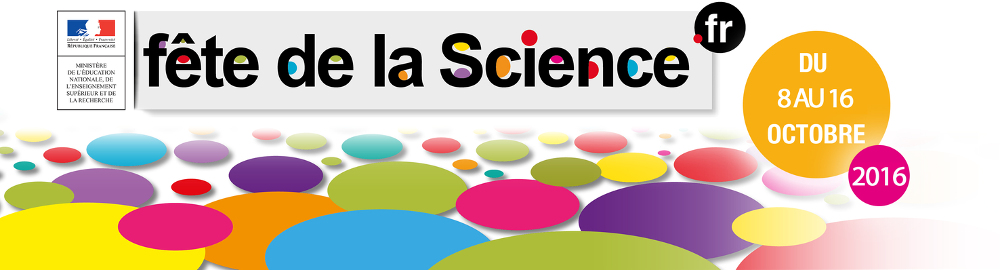 Cartouche MENESR ‘fête de la Science 2016.fr - DU 8 AU 16 OCTOBRE 2016’ - macarons multicolores