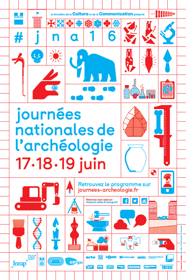 Affiche : #jna2016 journées nationales de l’archéologie - 17-18-19 juin - pictogrammes