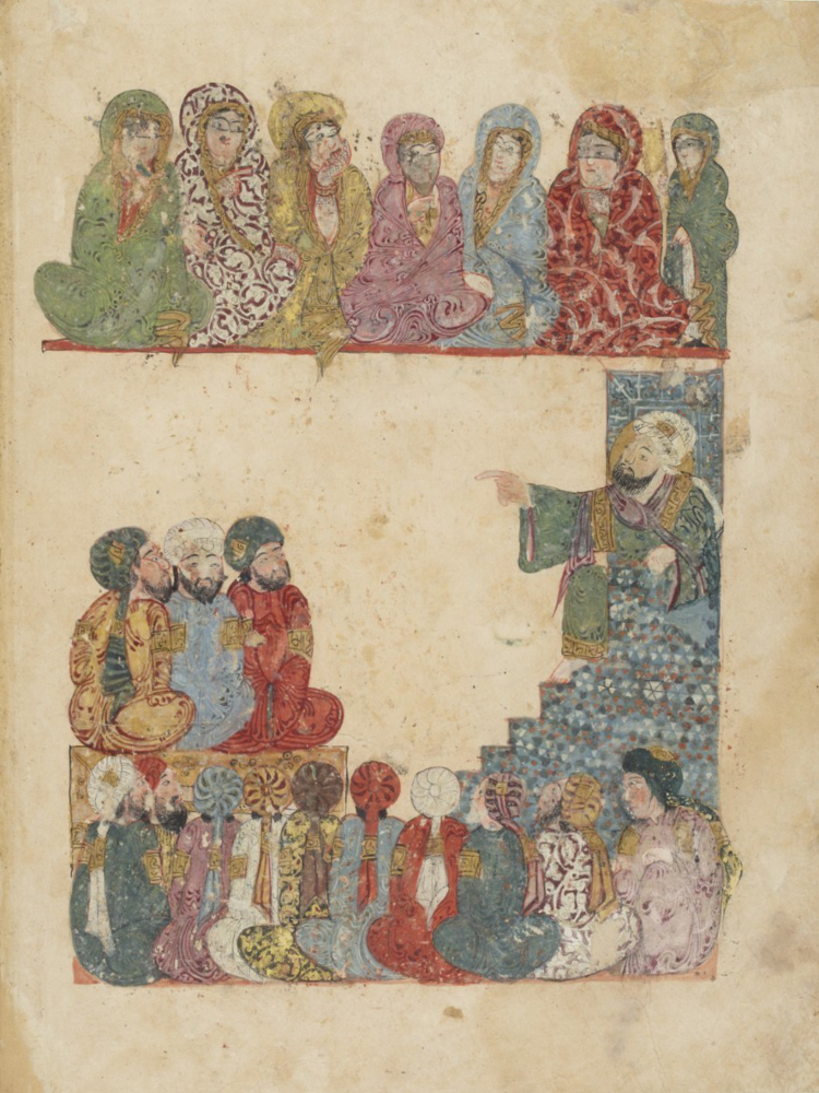 Page du manuscrit ‘Les Makâmât’ d’Al-Hariri, peinture de Yahyâ ibn Mahmud al-Wâsiti, Iraq, 1237