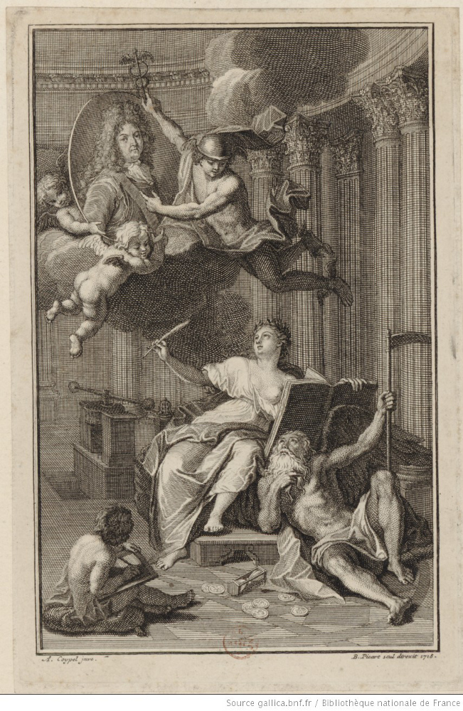 Louis XIV en buste de ¾, placé au-dessus de la figure de l’histoire. Source gallica.bnf.fr / BnF