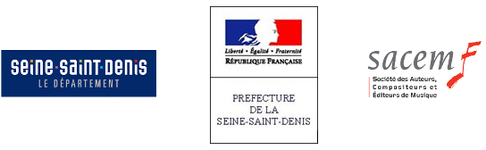 Logos : conseil départemental de la Seine-Saint-Denis, préfecture de la Seine-Saint-Denis et Sacem