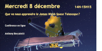 Bandeau de la conférence en ligne ‘Que va nous apprendre le James Webb Space Telescope ?’