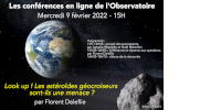 Affiche de la conférence en ligne ‘Look up ! Les astéroïdes géocroiseurs sont-ils une menace ?’