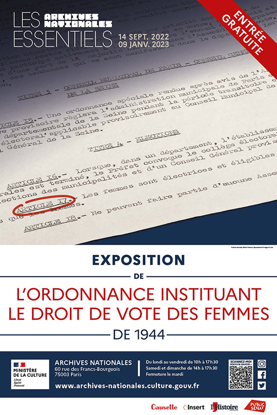 Affiche de l’exposition ‘Ordonnance du 21 avril 1944 instituant le droit de vote des femmes’