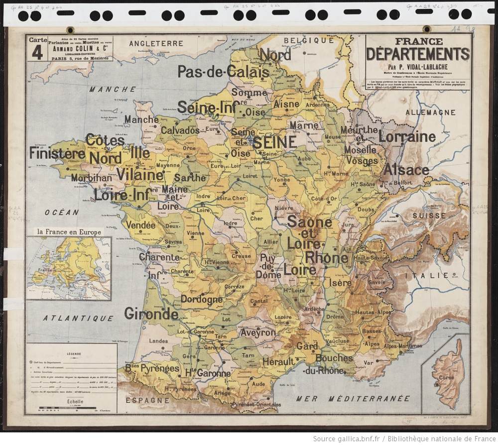France : départements / par P. Vidal-Lablache. Source gallica.bnf.fr / BnF