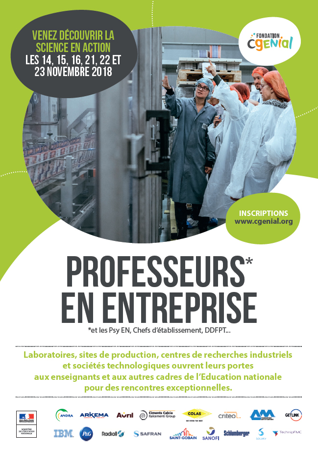 Affiche de l’édition 2018 de ‘Professeurs en entreprise’. Description longue : format PDF, 731 Ko